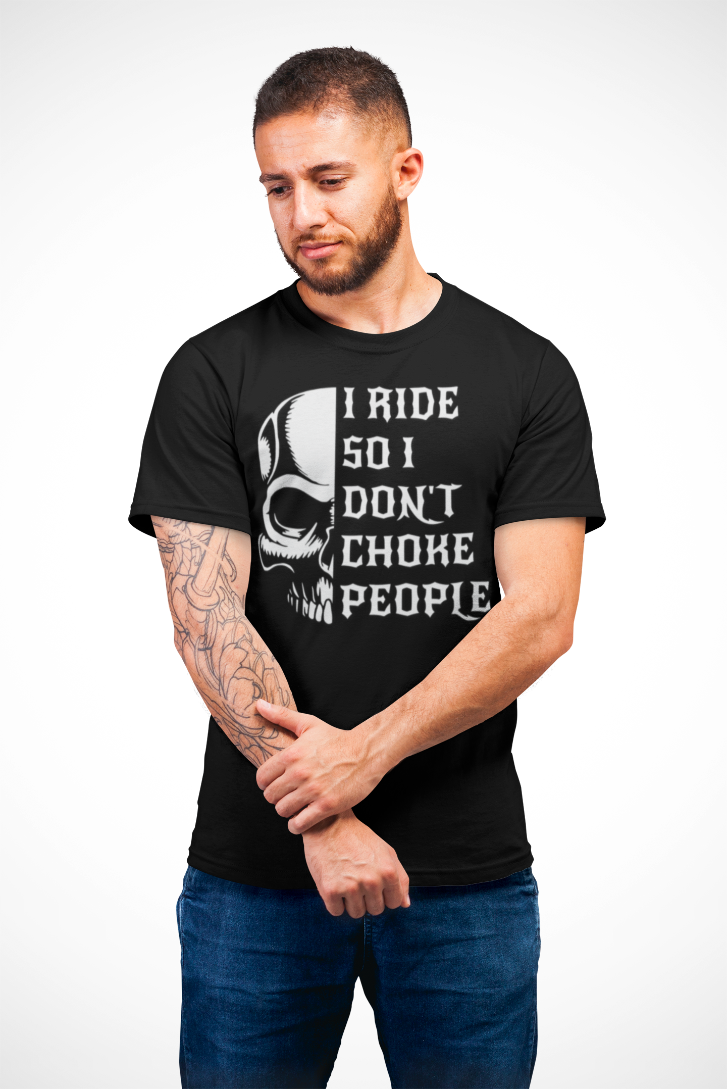 Skull Graphic T-Shirt - I Ride, Motorcycle Tee, Gift for Bikers, Unisex Casual Wear, Riding Outfit, Unique Shirt for Men and Women