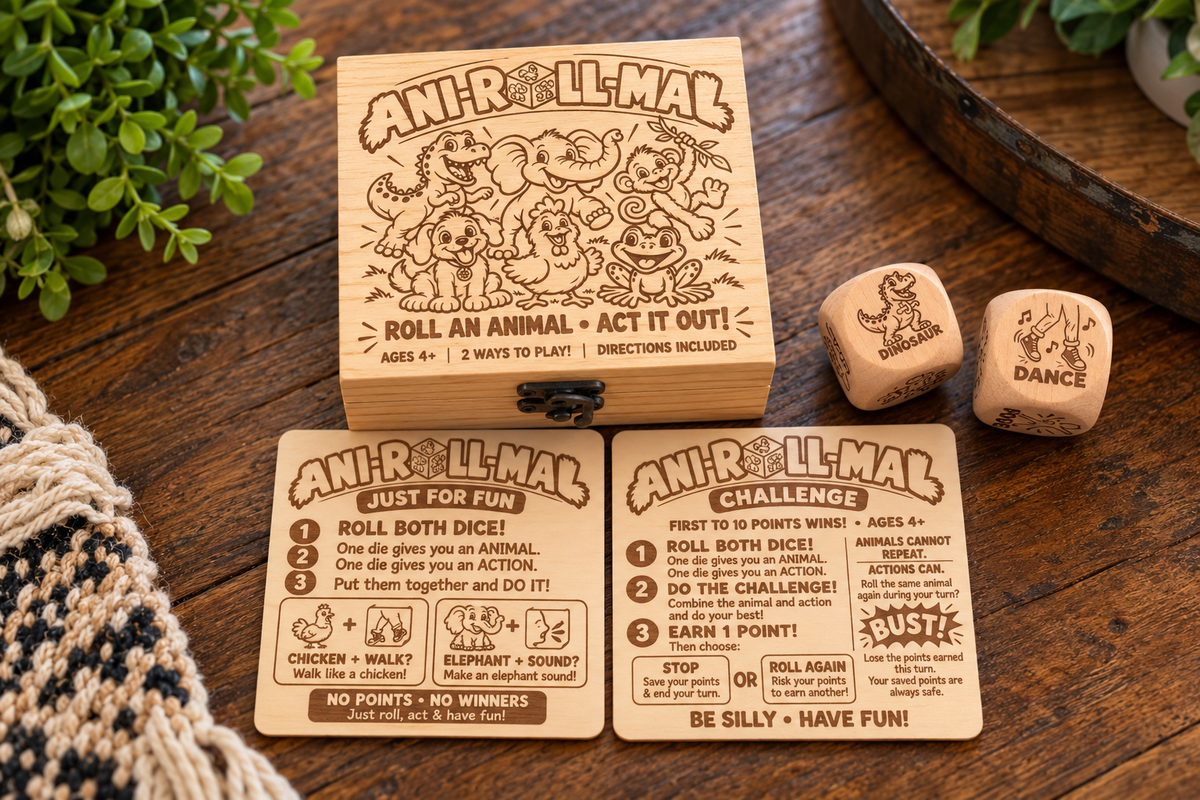 ANI-ROLL-MAL — Wooden Dice Game