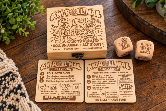 ANI-ROLL-MAL — Wooden Dice Game