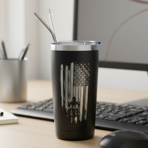 20oz Tumbler With The American Flag and Motorcycle Rider