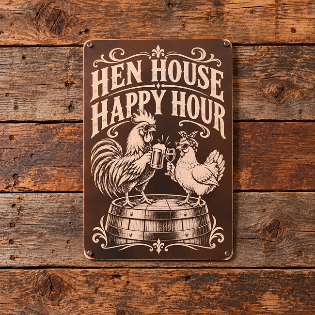 HEN HOUSE HAPPY HOUR — Metal Sign