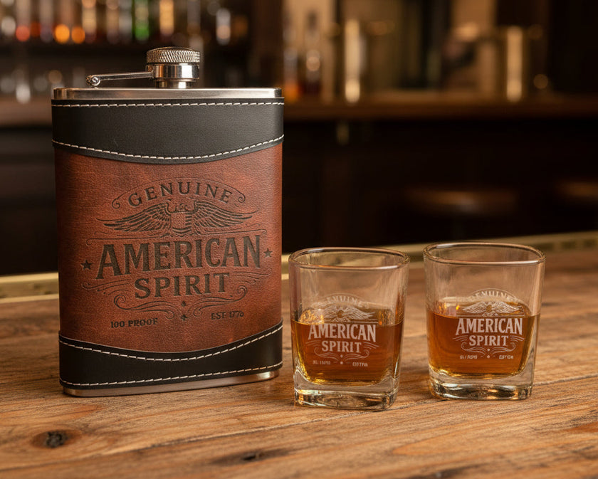 Genuine American Spirit-FLASK AND SHOT GLASS GIFT SET