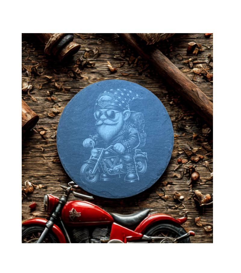 Gnome Biker Male Sunglasses/Backpack-Slate Coaster Round