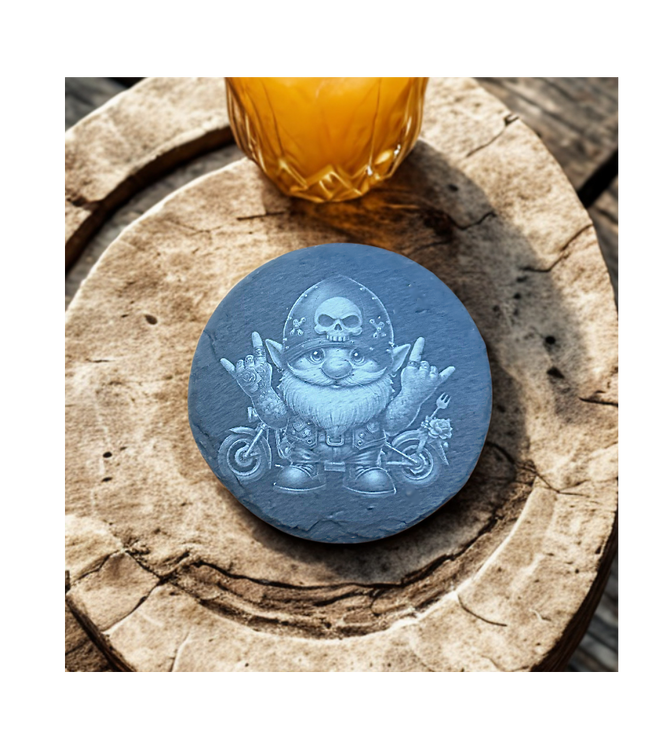Gnome Biker Male with Rocker Hands-Slate Coaster Round
