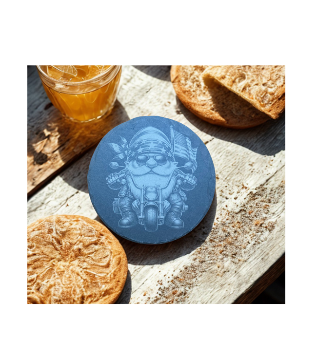 Gnome Biker Patriotic-Slate Coaster Round