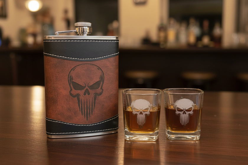 GRUMPY AF SKULL FLASK AND SHOT GLASS GIFT SET