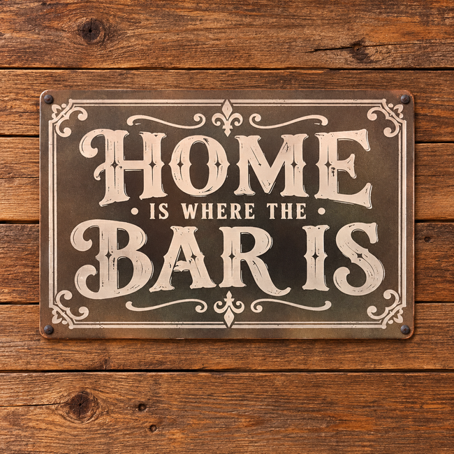 HOME IS WHERE THE BAR IS — Metal Sign
