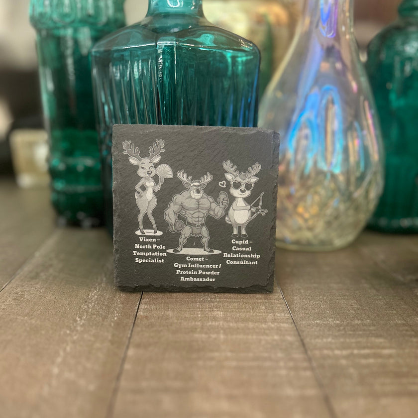 OFF THE REIGNS — 3-Design Slate Coaster Set | 3-Pack