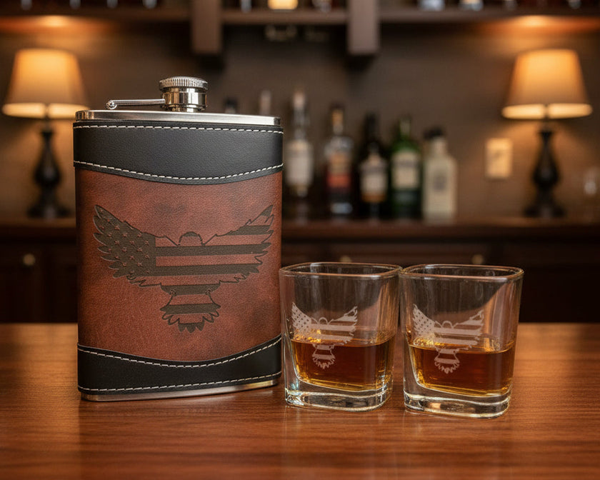 WE ARE NOT DESCENTED EAGLE-FLASK AND SHOT GLASS GIFT SET