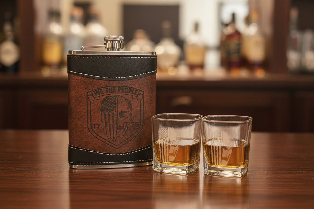 WE THE PEOPLE-FLASK AND SHOT GLASS GIFT SET