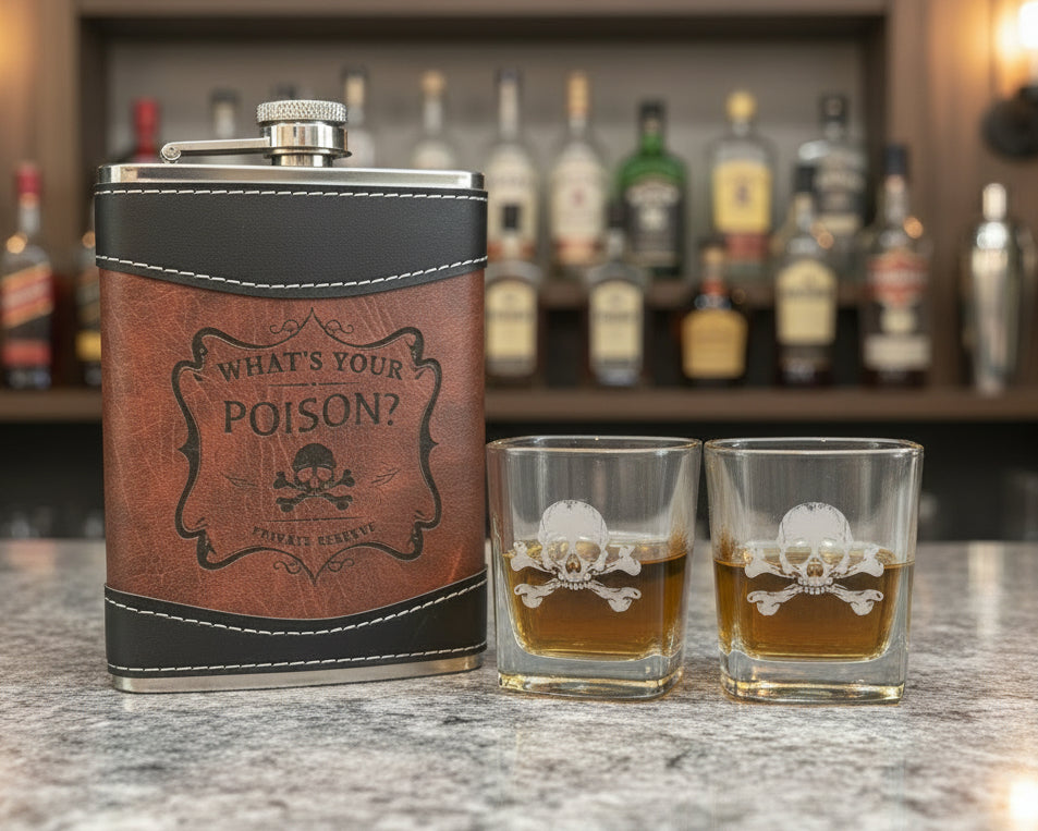 WHATS YOUR POISON-FLASK AND SHOT GLASS GIFT SET